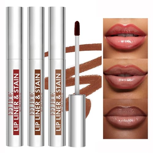Peel Off Lip Stain Tattoo Set, 3 Colors Peel Off Lip Liner, Removable Lip Liner Set, Matte Finish Waterproof Lip Liner Pencil, Transfer-proof Peel Off Lip Stick Highly Pigmented Color Lip Makeup