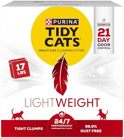 Purina Tidy Cats LightWeight, Low Dust, Clumping Cat Litter Odor Control 24/7 Performance Multi Cat Litter - 17 lb. Box