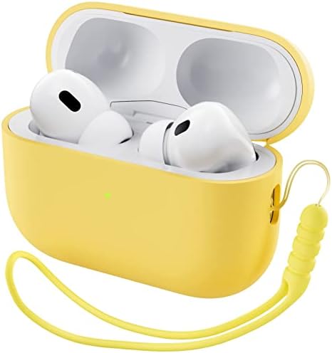 ORNARTO Compatible with AirPods Pro 2 Case 2022, Full Protective Hybrid Silicone for AirPods Pro 2nd Generation Case, Front LED Visible Skin Cover-Yellow