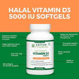 Zaytun Halal Vitamin D3 5000 IU, 180 Mini Softgels, Supports Bones, Healthy Muscle Function & Immune, Premium Vitamin D from Safflower Oil, 6 Months Supply, Non-GMO, Gluten-Free, Made in USA