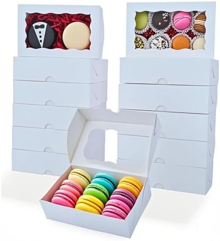 100pcs 7x4.33x1.5 Inch White Bakery Boxes with Window Cookies Boxes Cake Pop Boxes Chocolate Truffle Boxes Macaron Boxes Browines Treat Boxes for Christmas Valentine's Easter Mother's Day