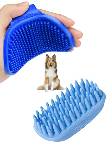 2PCS Dog Bath Brush, Dog Shampoo Brush, Silicone Curry Brush, Pet Scrubber for Short&Long Haired Dogs Cats Massage Comb, Soft Shedding Bathing Washing Brush, Essential Puppy Grooming Accessories