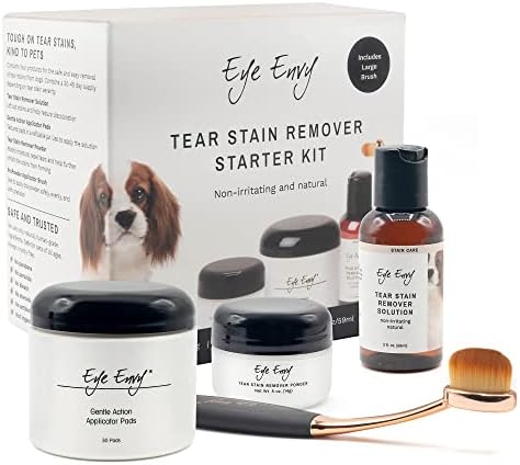 Eye Envy Dog Tear Stain Remover Starter Kit with ProPowder Brush | Stain Solution, Applicator Pads, Stain Powder and Large Applicator Brush | Lasts 30-45 Days