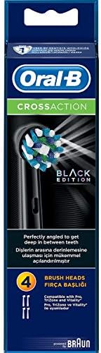 Oral-B Genuine CrossAction Replacement Black Toothbrush Heads, Refills for Electric Toothbrush, Angled Bristles for up to 100 Percent More Plaque Removal, Pack of 4