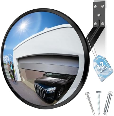 12 inch Acrylic Convex Mirror, Adjustable Wide Angle View Indoor Security Mirror, Corner Security Blind Spot Mirror for Warehouse, Office, Parking Garage and Traffic Safety