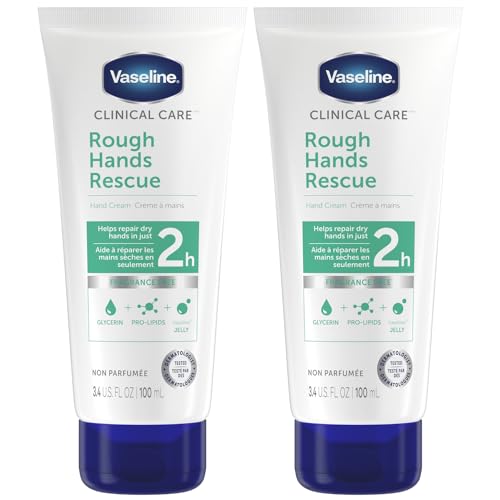 Vaseline Clinical Care Rough Hands Rescue - Healing Hand Cream for Dry, Cracked Hands Jelly, Hand Lotion for Women & Men, Fragrance Free, 3.4 Oz (Pack of 2)