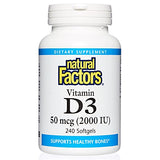 Natural Factors - Vitamin D3 2000 IU, Supports Healthy Bones, 240 Soft Gels