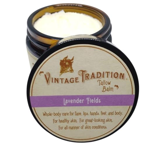 Vintage Tradition Beef Tallow All Purpose Balm – Healing, Hydrating Lavender Oil Skin Care Salve Replaces Body Lotion, Hand Cream, More – Essential Oil, Olive Oil, and Grass-Fed Tallow, 2 fl. oz.