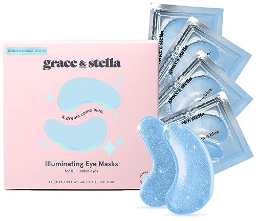 grace & stella Award Winning Under Eye Mask Reduce Dark Circles, Puffy Eyes, Undereye Bags, Wrinkles, Gel Under Eye Patches, Birthday Gifts for Women - Vegan Cruelty-Free Self Care (48 Pairs, Blue)