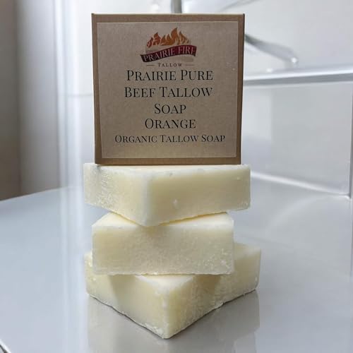 Pure Beef Tallow Soap Bar, (3 Pack) Grass Fed and Finished - Face, Body and Hair - Cleans, Moisturizes, Soothes, and Hydrates. Natural and Organic Orange