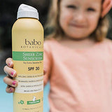 Babo Botanicals Sheer Zinc Continuous Sunscreen Spray SPF30 - Natural Zinc Oxide - Extra Sensitive Skin - Water Resistant - Vegan - Fragrance-Free - Air-Powered Spray - For all ages