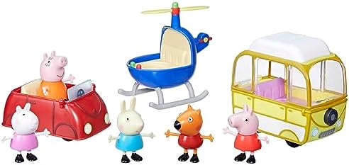 Peppa Pig Peppa's Little Vehicle Playset for Girls and Boys, Includes Helicopter, Camper, and Car, and 5 Figures Set, Preschool Toys, Ages 3+ (Amazon Exclusive)