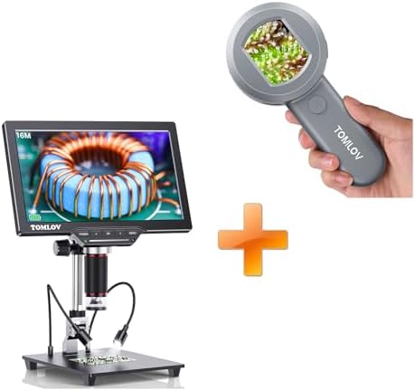 TOMLOV P10 Microscope for Adults Kids, Portable 100X Illuminated Jewelers Loupe, Handheld Coin Magnifier with Light for Collectors+DM202