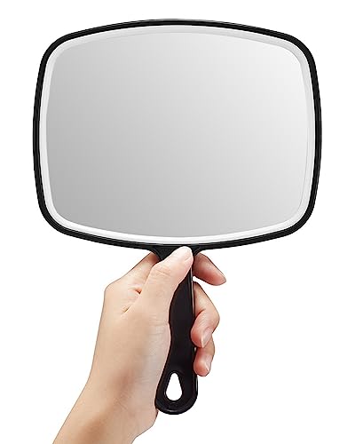 OMIRO Hand Mirror, Large Black Handheld Mirror with Handle, 7.4" W x 10.3" L, Pack of 3
