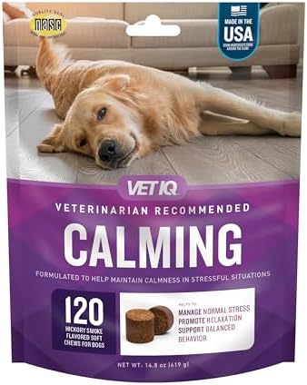 VetIQ Calming Support Supplement for Dogs, Calming Chews Help Manage Stress and Promote Relaxation, Anxiety Relief for Dogs, Made in The USA, 120 Count