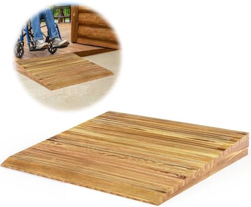 Wooden Threshold Ramp for Home Steps, 5" Rise Doorway Ramp with Non-Slip Grooves, Door Ramp for Wheelchair/Walker/Cart/Scooter, (31.4 W*5.0" H, Solid Pine Wood, 600LBS Capacity)