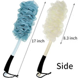 Jxicleang Back Scrubber for Shower, Back Loofah with Non-Slip Handle, Shower Loofah with Handle, Soft Nylon Mesh Sponge On a Stick for Men Women Elderly Kids (2 Pack= Blue+ White)