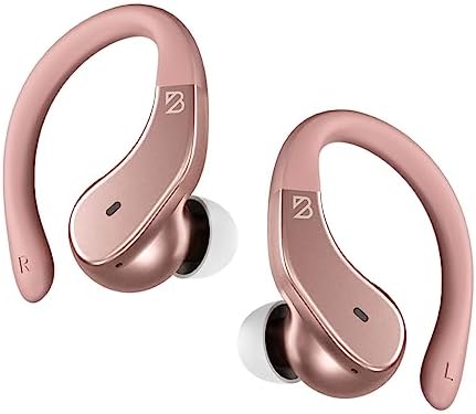 Back Bay Audio Runner 40 - Secure-Fit Wireless Earbuds, Running Bluetooth Earphones for Women, Rose Gold Deep Bass Wrap Around Earbuds for Small Ear Canals with EarHooks, Light Pink Over The Ear Buds