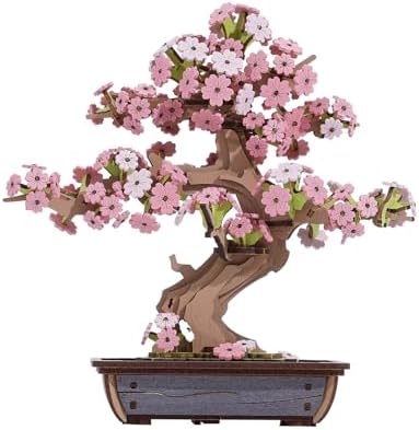 Rolife 3D Wooden Puzzle Flower for Adults, DIY Sakura Bonsai Tree Plants for Home Table Decor, Creative Cherry Blossom Crafts Birthday Model Building Kits Toys