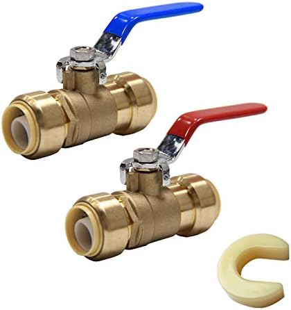 (Pack of 2) EFIELD 1/2 Inch Push-Fit Full Port Ball Valve for Hot and Cold Water with a Disconnect Clip,Brass UPC Certified