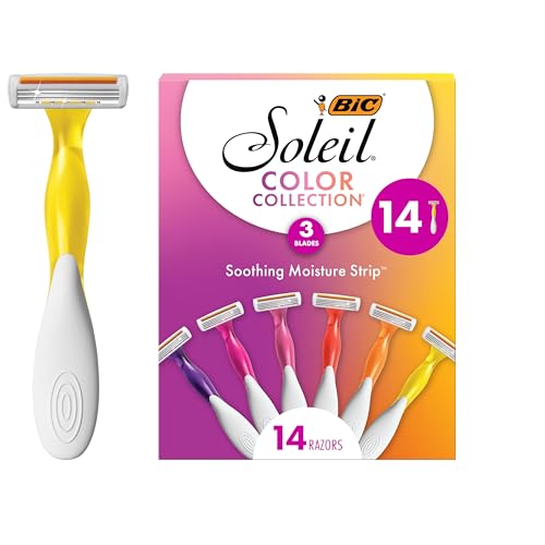 BIC Soleil Smooth Colors Women's Disposable Razors With Aloe Vera and Vitamin E Lubricating Strip for Enhanced Glide, With 3 Blades, 14 Count