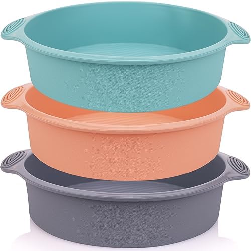 9 inch Silicone Round Cake Pan - Non stick bread pan for baking cake pizza bread and More Food Grade & BPA Free Set of 3