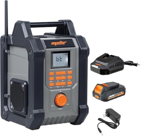 Mellif Jobsite Radio Speaker Compatible with Dewalt 20v Max Battery, Enhanced Signal Reception, 100ft Wireless Range, Stereo, IPX54 Waterproof, TWS, AM/FM Presets, 2.0 Battery & 18V AC Power Cord