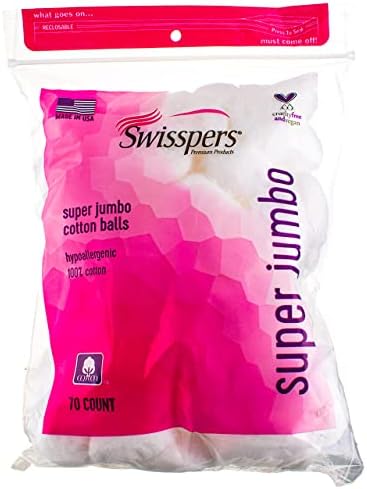 Swisspers Super Jumbo Cotton Balls, 100% Cotton, 70 ea (Pack of 4)