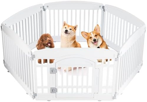 SMUG Dog Playpen 6-Panel 24" | Safe & Secure Indoor/Outdoor Pet Fence | Folding & Portable | 35 x 35 x 24IN, Ideal for Small to Medium Dogs | Easy to Clean （White）