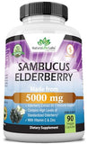 NaturaLife Labs Sambucus Elderberry 5,000 mg Super Concentrated 65:1 with Vitamin C & Zinc - 90 Day Supply - Sambucus Extract Immune Support, Immune Defense| Non-GMO | 90 Veggie Capsules