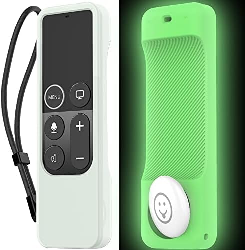 AhaStyle Compatible with Apple TV Remote Cover with AirTag Holder, Anti Slip Silicone Case for 4K 1st Gen & HD Glow Green