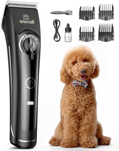 oneisall Dog Clippers for Grooming Doodles Poodles Thick Curly Hair,Low Noise Heavy Duty Dog Grooming Kit with Detachable Metal Blades