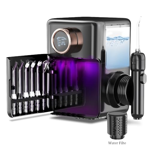 Water Dental Flosser,Water Teeth Cleaner 2 Jet Tips and 10 Pressure Levels, 900ML Large Water Tank Oral Irrigator for Family (Black)