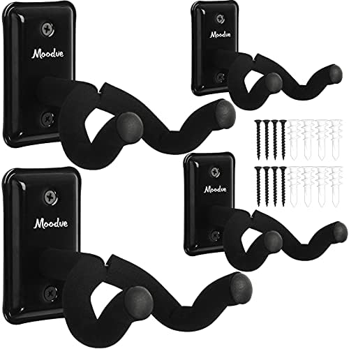 Guitar Wall Mount 4-Pack, Metal Guitar Hanger, Guitar-Shaped Guitar Wall Hanger, Black Guitar Holder Stand for Bass Electric Acoustic Guitar Ukulele (Square Shape)