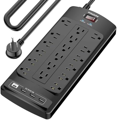 18 Outlets Surge Protector Power Strip - 15 Feet Flat Plug Heavy Duty Extension Cord with 18 Widely Outlets and 4 USB Ports, 2100 Joules, Black, ETL Listed