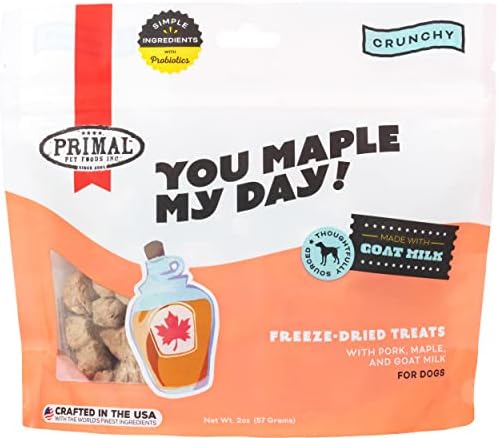 Primal Freeze Dried Dog Treats, You Maple My Day; Pork & Maple with Goat Milk, Grain Free Training Treats for Dogs with Probiotics, 2 oz