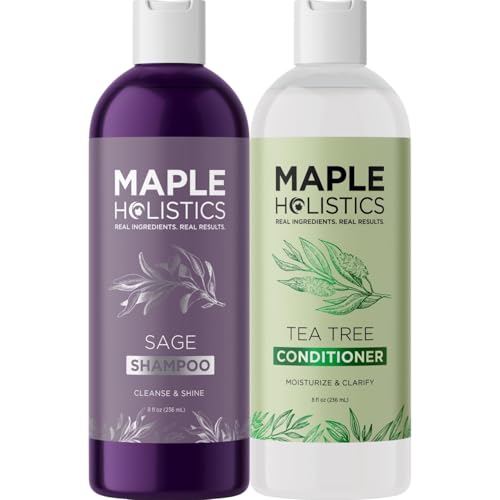 Sulfate Free Shampoo and Conditioner Set - Tea Tree Sage and Rosemary Shampoo and Conditioner for Dry Flaky Scalp Care - Deep Cleansing Color Safe Shampoo and Conditioner for Damaged Dry Hair Care