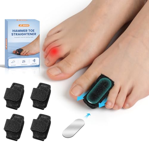 Hammer Toe Corrector For Women & Men - 4 Pcs Hammer Toe Straightener With Aluminum Plate, Toe Splints & Wraps Support For Crooked, Curled, Bent Toes - Black
