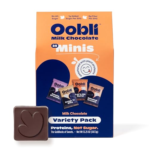 Oobli Milk Chocolate Minis, Only1g Added Sugar, Low Carb, Keto, No Sugar Alcohols, Gluten-free (25-pack, Milk Chocolate Variety Pack)