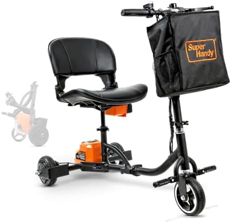 SuperHandy Passport Mobility Scooter for Adults- Foldable, 3 Wheel, Airline Travel Friendly - 13 Mile Range, Includes 2 Removable 44.4V Lithium-ion Batteries & Charger (275 Lbs)