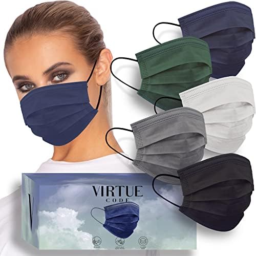 VIRTUE CODE Seamless Essentials Face Masks - Soft 3 Ply Comfort 50 Disposable Face Masks