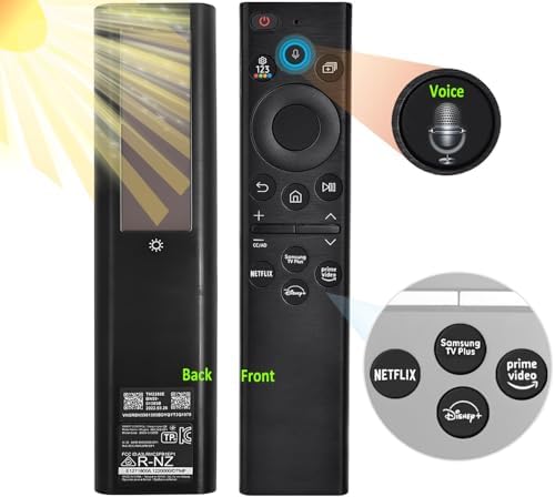 Upgraded BN59-01385A Solar Rechargeable Voice Remote Control Replacement for Samsung Smart TV – Solar Cell, Voice & Bluetooth Plus USB-C Charging for Neo QLED, The Frame, and Crystal 4K/8K UHD