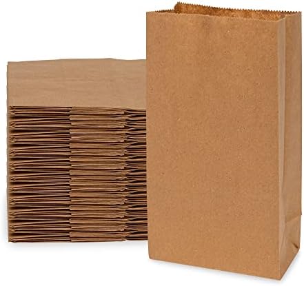 Prime Line Packaging Disposable Brown Paper Lunch Bags, Take Out, Delivery, Popcorn, Grocery, Convenience, Bakery Use, Bulk, 2 LB, 4x2.5x8 100 Pack
