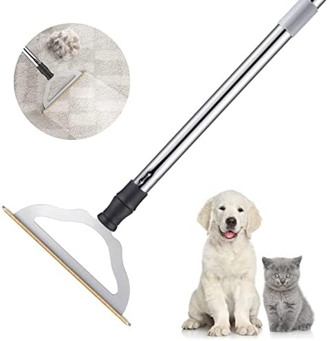 47“ Adjustable Long Handle Carpet Rake Pet Hair Remover, Reusable Large Metal Lint Remover Brush for Embedded Fur Removal from Low Pile Rugs Stairs, Carpet Brush Scraper Dog Cat Hair Remover Broom
