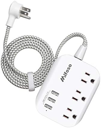 Flat Plug Power Strip with USB Ports - 10FT Extension Cord with 3 Outlets and 3 USB Charging Ports, Wall Mount, No Surge Protection for Cruise Ship Travel, Desk Accessories for Dorm Room Essentials