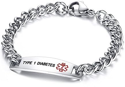 VNOX Medical Alert ID Bracelet - Mens Womens Stainless Steel ID Tag Medical Alert Emergency Bracelet,7.2/8/8.4 Inches