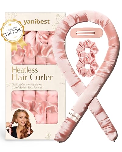 Yanibest Super Soft Satin Heatless Curler Set, Overnight Hair Curler to Sleep in, No Heat Curling Rods, with Satin Scrunchies and Clip