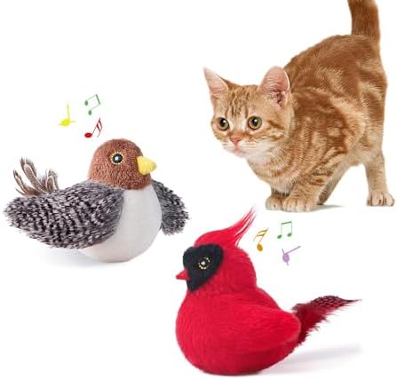 Potaroma Cat Toys Chirping Birds 2 Pcs with Catnip SilverVine, Interactive Cat Kicker, Lifelike Birdie Tweets, Indoor Kitty Kitten Exercise Toys 4.0"