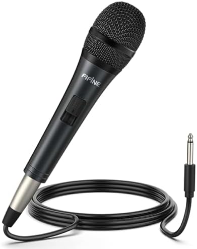 Fifine Karaoke Microphone, Dynamic Vocal Microphone for Speaker, 6.35MM Wired Handheld Mic with On and Off Switch and14.8ft Detachable Cable-K6
