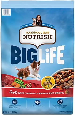 Rachael Ray Nutrish Big Life Dry Dog Food, Medium & Large Breed, Hearty Beef, Brown Rice, & Veggies, 40 Pounds